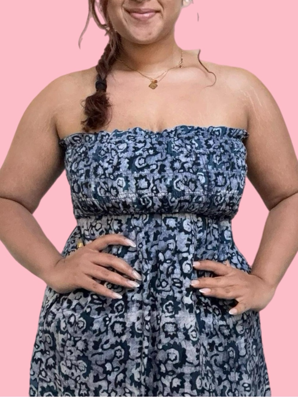 faherty strapless smocked dress - blue block print
